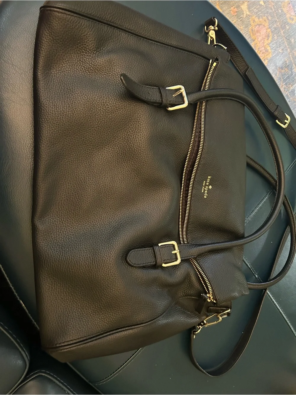kate spade Black Pebbled Leather large Bag with Gold Hardware